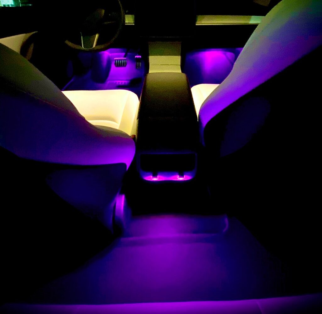 tesla model 3 interior at night