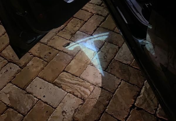 tesla logo puddle courtesy lights